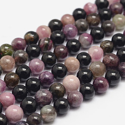 Tourmaline Tourmaline naturelles perles brins, ronde, 6mm, Trou: 0.8~1mm, Environ 61 pcs/chapelet, 15.7 pouce
