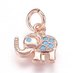 Rose Gold Brass Micro Pave Cubic Zirconia Pendants, Real Rose Gold Plated, Elephant, 9.5x9x2mm, Hole: 3mm