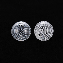 White Transparent Handmade Blown Glass Globe Beads, Stripe Pattern, Round, White, 12.5~13.5mm, Hole: 1.2~2mm