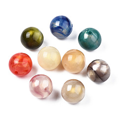 Couleur Mélangete Perles acryliques opaques, Couleur de deux tons, avec de la poudre de paillettes, ronde, couleur mixte, 19.5x19mm, Trou: 2.5mm, environ110 pcs / 500 g