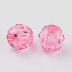 Flamingo Transparent Acrylic Beads, Faceted Round, Flamingo, 10mm, Hole: 1mm, about 900pcs/500g