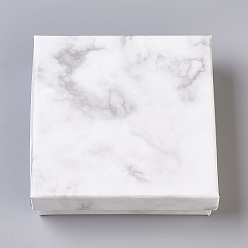 Blanc Boîtes à bijoux en carton, avec tapis éponge noir, carrée, blanc, 9.1x9.1x2.9 cm