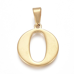 Letter O 304 Stainless Steel Pendants, Golden, Initial Letter.O, 27.5x23.5x1.5mm, Hole: 3x10mm