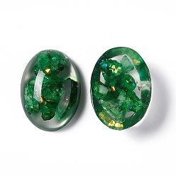 Green Natural Calcite & Synthetic Opal Cabochons, with Epoxy Resin, Dyed, Half Oval, Green, 24~25x18~18.5x7~9mm