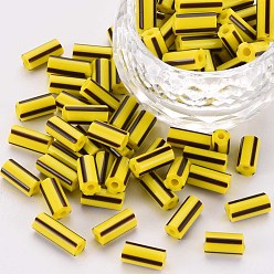 Yellow Glass Bugle Beads, Opaque Colours Seep, Round Hole, Yellow, 8~10x4mm, Hole: 1.8mm, about 1800pcs/pound