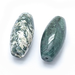 Moss Agate Natural Moss Agate Beads, Half Drilled, Rice, 42.5~44x19~20mm, Hole: 3mm