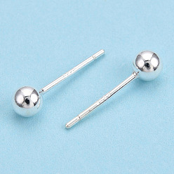 Silver 925 Sterling Silver Round Ball Stud Earrings, Silver, 4mm, Pin: 0.8mm