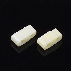 Lemon Chiffon 2-Hole Opaque Glass Seed Beads, Rectangle, Lemon Chiffon, 4.5~5.5x2x2~2.5mm, Hole: 0.5~0.8mm