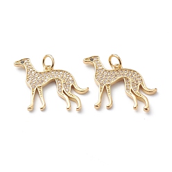 Real 18K Gold Plated Brass Micro Pave Clear Cubic Zirconia Pendants, with Jump Rings, Long-Lasting Plated,  Greyhound Shape, Real 18K Gold Plated, 19x24x2mm
