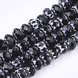 Indigo Chapelets de perles en verre, facette, Rondelle avec des fleurs, indigo, 7.5~8x5.5mm, Trou: 1~1.5mm, Environ 74 pcs/chapelet, 16.1 pouce