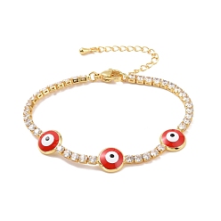 Rouge Bracelet à maillons en émail mauvais œil avec chaînes de tennis en zircone cubique transparente pour femme, sans cadmium et sans plomb, rouge, 7x1/8 pouce (17.9 cm)