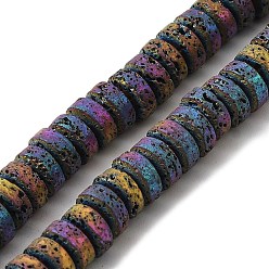 Rainbow Plated Electroplated Natural Lava Rock Beads Strands, Flat Round/Disc, Heishi Beads, Rainbow Plated, 7x3mm, Hole: 3mm, about 123pcs/strand, 16.14''(41cm)