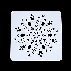 White Flower Pattern Eco-Friendly PET Plastic Hollow Painting Silhouette Stencil, DIY Drawing Template Graffiti Stencils, White, 13x13cm