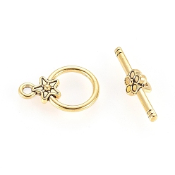Antique Golden Tibetan Style Alloy Toggle Clasps, Lead Free & Cadmium Free, Ring, Antique Golden, Ring: 20.5x14mm, Hole: 2mm, Bar: 26.5mm, Hole: 2mm