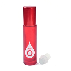 Red Glass Color Essential Oil Empty Perfume Bottles, with PP Plastic Caps and Roller Ball, Column, Frosted, Red, 2x8.5cm, Capacity: 10ml(0.34fl. oz)