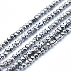 Platinum Plated Electroplate Glass Beads Strands, Full Plated, Faceted, Abacus, Platinum Plated, 2x1.5~1.6mm, Hole: 0.8mm, about 235 pcs/Strand, 14.17 inch(36cm)