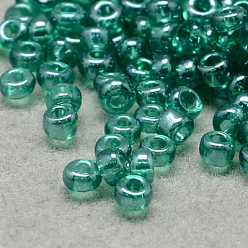 Medium Sea Green 12/0 Grade A Round Glass Seed Beads, Transparent Colours Lustered, Medium Sea Green, 12/0, 2x1.5mm, Hole: 0.3mm
