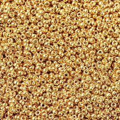 (RR1054) Galvanized Yellow Gold Cuentas de rocailles redondas miyuki, granos de la semilla japonés, (rr 1054) oro amarillo galvanizado, 11/0, 2x1.3 mm, agujero: 0.8 mm, sobre 1100 unidades / botella, 10 g / botella