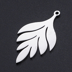 Stainless Steel Color 201 Stainless Steel Pendants, Leaf, Stainless Steel Color, 33x18x1mm, Hole: 1.5mm