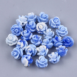 Bleu Royal Perles de corail synthétiques, teint, fleur, bleu royal, 6~7x6~7mm, Trou: 1.2mm