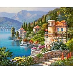 Building DIY Scenery Theme Diamond Painting Kits, Including Canvas, Resin Rhinestones, Diamond Sticky Pen, Tray Plate and Glue Clay, Building Pattern, 200x300mm