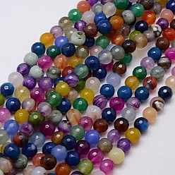 Mixed Color Natural Agate Beads Strands, Faceted, Dyed, Round, Mixed Color, 8mm, Hole: 1mm, about 48pcs/strand, 15 inch