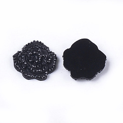 Black Resin Rhinestone Cabochons, Flower, Black, 14x14x3mm