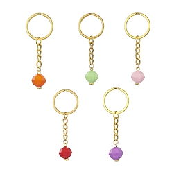 Mixed Color Faceted Round Acrylic Pendant Keychain, with Iron Split Key Rings, Mixed Color, 6.75~6.8cm