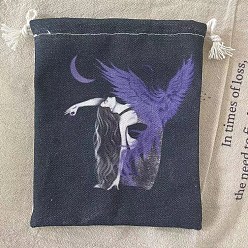 Prusia Azul Bolsa de almacenamiento de cartas de tarot, tarot de tela mochilas de cuerdas, rectángulo con patrón de mujer, null, 18x13 cm