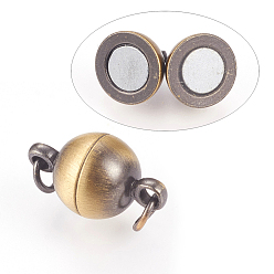Brushed Antique Bronze Brass Magnetic Clasps with Loops, Round, Brushed Antique Bronze, 14x8mm, Hole: 3mm