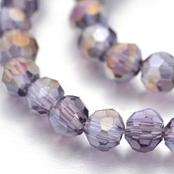 Medium Slate Blue Pearl Luster Plated Glass Faceted Round Spacer Bead Strands, Medium Slate Blue, 3mm, Hole: 1mm, about 100pcs/strand, 11.5 inch