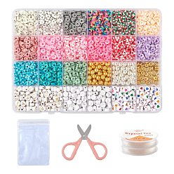 Mixed Color DIY Polymer Clay Beads Bracelet Making Kits, Including Dis Polymer Clay Beads, CCB Plastic & Brass & Acrylic Beads, Scissors and Elastic Thread, Mixed Color, Polymer Clay Beads: about 93pcs/bag