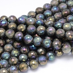 Labradorite Natural Electroplate Labradorite Round Bead Strands, Faceted, 4mm, Hole: 1mm, about 109pcs/strand, 16 inch
