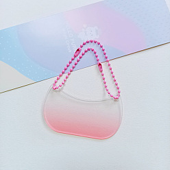Pink Ébauches de porte-clés pendentif disque de bricolage acrylique progressif, avec des chaînes de billes, sac à main, rose, 7x4 cm
