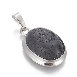 Лавовый камень Подвески из натуральной лавы, с латунной фурнитурой , овальные, платина, 25~26x17~17.5x8~9 мм, отверстие : 8x5 мм