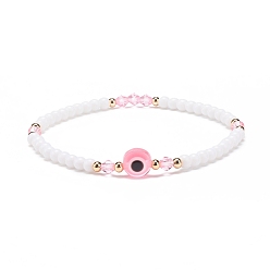 Pink Mauvais œil en résine et bracelet extensible en perles acryliques pour femme, rose, diamètre intérieur: 2-1/8 pouce (5.5 cm)