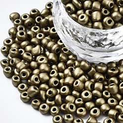 Olive 6/0 Glass Seed Beads, Baking Paint, Round Hole, Round, Olive, 4~5x3~5mm, Hole: 1.2~1.5mm, about 4500pcs/Pound
