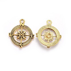 Antique Golden Tibetan Style Alloy Compass Pendants, Cadmium Free & Lead Free, Antique Golden, 30x25x3mm, Hole: 2.5mm