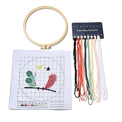 Parrot Kits de principiante de punto de cruz diy loro, kit de punto de cruz estampado, incluyendo tela estampada, hilo y agujas para bordar, aro de bordado, instrucciones, 0.3~0.4 mm, 8 colores
