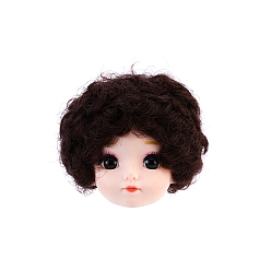 Coconut Brown Plastic Doll Head, with Short Curly Hairstyle, for Female BJD Doll Accessories Making, Coconut Brown, 40~60mm