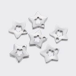 Stainless Steel Color 304 Stainless Steel Charms, Cut-Out, Star, Stainless Steel Color, 11x11.5~11.7x1mm, Hole: 1.5~1.6mm