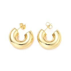 Real 18K Gold Plated Rack Plating Brass C-shape Stud Earrings, Half Hoop Earrings for Women, Cadmium Free & Lead Free, Real 18K Gold Plated, 25.5x7.5mm, Pin: 0.8mm