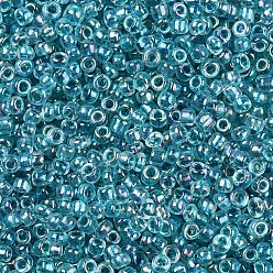 Dark Cyan 12/0 Glass Seed Beads, Inside Colours, Round Hole, Round, Transparent Colours Rainbow, Dark Cyan, 12/0, 2~2.5x1.5~2mm, Hole: 0.8mm, about 30000pcs/bag
