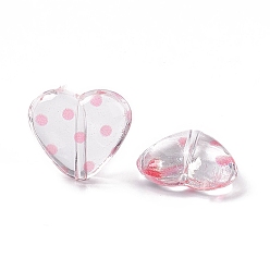 Pink Прозрачные акриловые бусины, сердце в горошек, прозрачные, розовые, 15.5x17.5x6 мм, отверстие : 1.7 мм