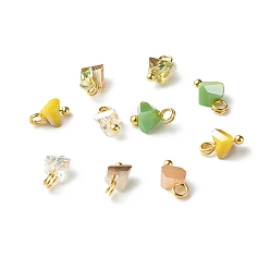 Gold Electroplate Glass Charms, with Brass Ball Head Pins, Triangle, Gold, 8x6x4.5mm, Hole: 1.8mm