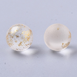 Ivoire Perles de verre dépoli peintes à la bombe transparente, avec une feuille d'or, pas de trous / non percés, ronde, blanc crème, 8mm