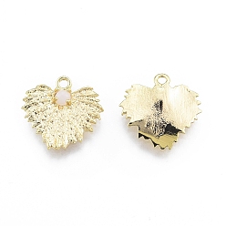 Real 18K Gold Plated Ion Plating(IP) Brass Pendants, with Glass, Leaf, Real 18K Gold Plated, 15x15x2mm, Hole: 1.5mm
