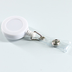 White ABS Plastic Badge Reel, Retractable Badge Holder, with Platinum Iron Bobby Clip, Flat Round, White, 86x32x16mm