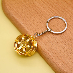 Golden Alloy Imitation Tyre Keychain, Golden, Pendant: 3.2x1.5cm