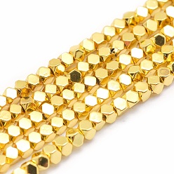 Golden Plated Electroplate Non-magnetic Synthetic Hematite Beads Strands, Grade AA, Long-Lasting Plated, Faceted, Cube, Golden Plated, 4x4x4mm, Hole: 0.8mm, about 96pcs/strand, 15.5 inch